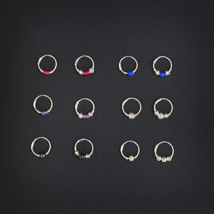 Gemstone Beads on Silver Hoop - Cartilage Hoop, Earrings