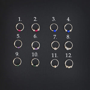 Gemstone Beads on Silver Hoop - Cartilage Hoop, Earrings