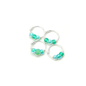 Green Bead Hoop Earring - Cartilage Hoop, Nose Ring