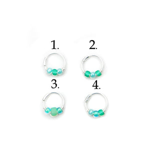 Green Bead Hoop Earring - Cartilage Hoop, Nose Ring