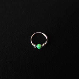 Silver Cartilage Hoop Earrings Huggie Earrings Opal Hoop Earrings - Cartilage Hoop, Nose Ring Green / With Silver Beads / Single (One Hoop) MidwinterHollow