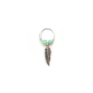 Opal Feather Earrings - Cartilage Hoop, Dangle Earring