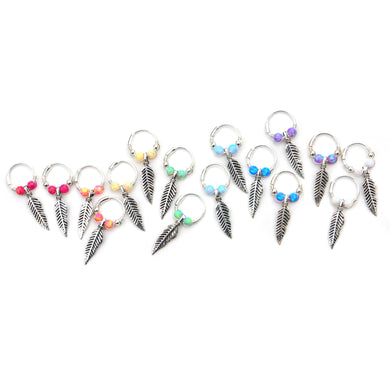 Opal Feather Earrings - Cartilage Hoop, Dangle Earring