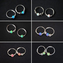 Load image into Gallery viewer, Silver Cartilage Hoop Earrings Huggie Earrings Opal Hoop Earrings - Cartilage Hoop, Nose Ring MidwinterHollow