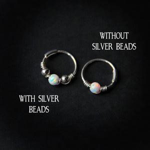 Silver Cartilage Hoop Earrings Huggie Earrings Opal Hoop Earrings - Cartilage Hoop, Nose Ring MidwinterHollow