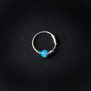 Silver Cartilage Hoop Earrings Huggie Earrings Opal Hoop Earrings - Cartilage Hoop, Nose Ring MidwinterHollow