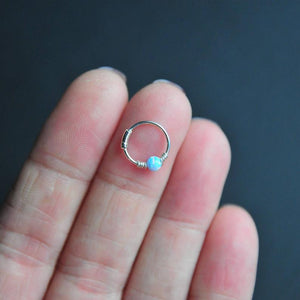 Silver Cartilage Hoop Earrings Huggie Earrings Opal Hoop Earrings - Cartilage Hoop, Nose Ring MidwinterHollow