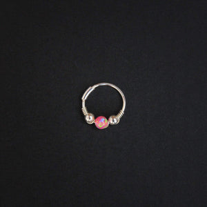 Silver Cartilage Hoop Earrings Huggie Earrings Opal Hoop Earrings - Cartilage Hoop, Nose Ring Peach / With Silver Beads / Single (One Hoop) MidwinterHollow