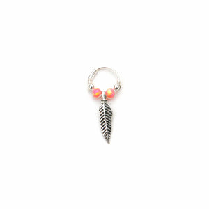 Opal Feather Earrings - Cartilage Hoop, Dangle Earring