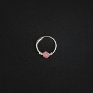Silver Cartilage Hoop Earrings Huggie Earrings Opal Hoop Earrings - Cartilage Hoop, Nose Ring Peach / Without Silver Beads / Single (One Hoop) MidwinterHollow