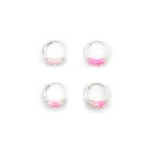 Load image into Gallery viewer, Pink Beaded Silver Hoop - Earrings, Cartilage Hoop, Nose Ring