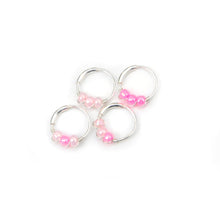 Load image into Gallery viewer, Pink Beaded Silver Hoop - Earrings, Cartilage Hoop, Nose Ring