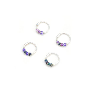 Purple Beaded Hoop Earrings - Ear, Nose Ring, Cartilage Hoop