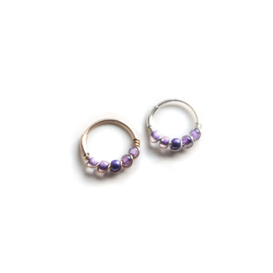 Silver Cartilage Hoop Earrings Huggie Earrings Purple Helix Earring for Ear Piercing, Nose Piercing, or Cartilage Piercing MidwinterHollow