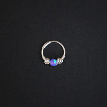 Load image into Gallery viewer, Silver Cartilage Hoop Earrings Huggie Earrings Opal Hoop Earrings - Cartilage Hoop, Nose Ring Purple / With Silver Beads / Single (One Hoop) MidwinterHollow