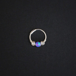Silver Cartilage Hoop Earrings Huggie Earrings Opal Hoop Earrings - Cartilage Hoop, Nose Ring Purple / With Silver Beads / Single (One Hoop) MidwinterHollow