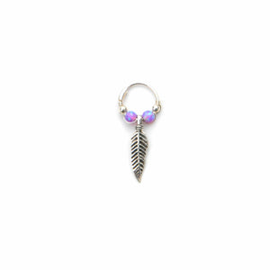 Opal Feather Earrings - Cartilage Hoop, Dangle Earring
