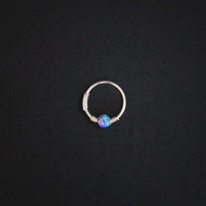 Silver Cartilage Hoop Earrings Huggie Earrings Opal Hoop Earrings - Cartilage Hoop, Nose Ring Purple / Without Silver Beads / Single (One Hoop) MidwinterHollow