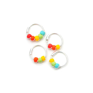 Rainbow Beaded Hoop Earrings - Ear, Nose Ring, Cartilage Hoop