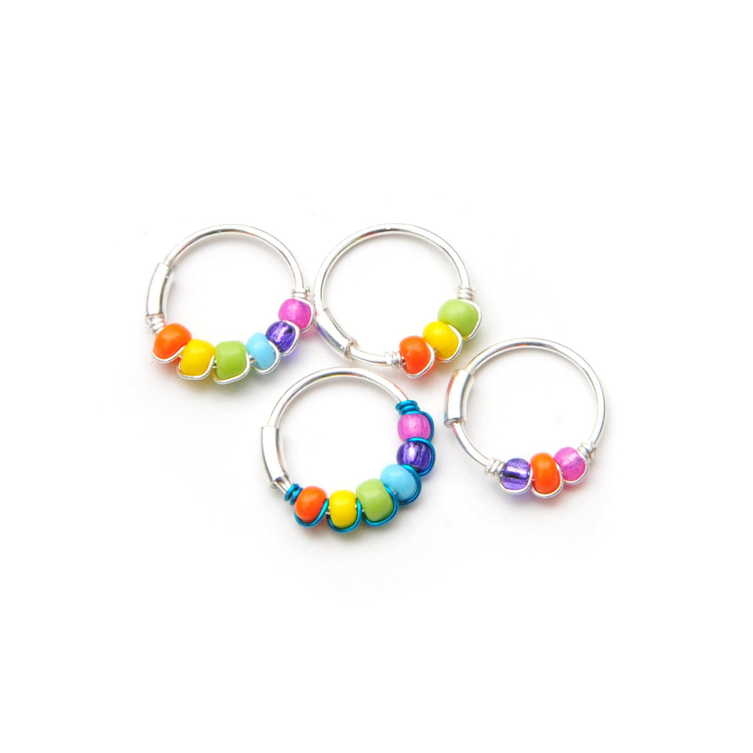 Rainbow Silver Earring - Nose Ring, Cartilage Hoop