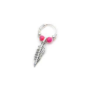 Opal Feather Earrings - Cartilage Hoop, Dangle Earring