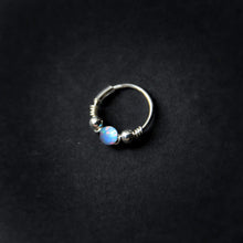 Load image into Gallery viewer, Silver Cartilage Hoop Earrings Huggie Earrings Opal Hoop Earrings - Cartilage Hoop, Nose Ring Sky Blue / With Silver Beads / Single (One Hoop) MidwinterHollow