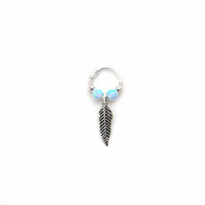 Opal Feather Earrings - Cartilage Hoop, Dangle Earring