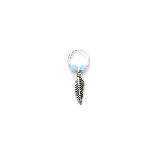 Opal Feather Earrings - Cartilage Hoop, Dangle Earring