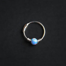 Load image into Gallery viewer, Silver Cartilage Hoop Earrings Huggie Earrings Opal Hoop Earrings - Cartilage Hoop, Nose Ring Sky Blue / Without Silver Beads / Single (One Hoop) MidwinterHollow