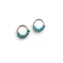 Load image into Gallery viewer, Silver Cartilage Hoop Earrings Huggie Earrings Teal Hoop Earrings for Ear Piercing, Nose Nose Piercing, Cartilage or Helix Piercing MidwinterHollow