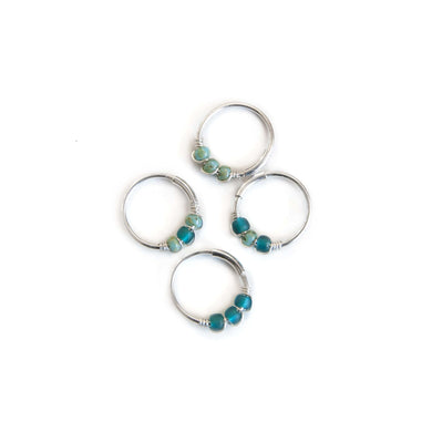 Silver Cartilage Hoop Earrings Huggie Earrings Teal & Mint Hoop Earring - Cartilage Hoop, Nose Ring MidwinterHollow