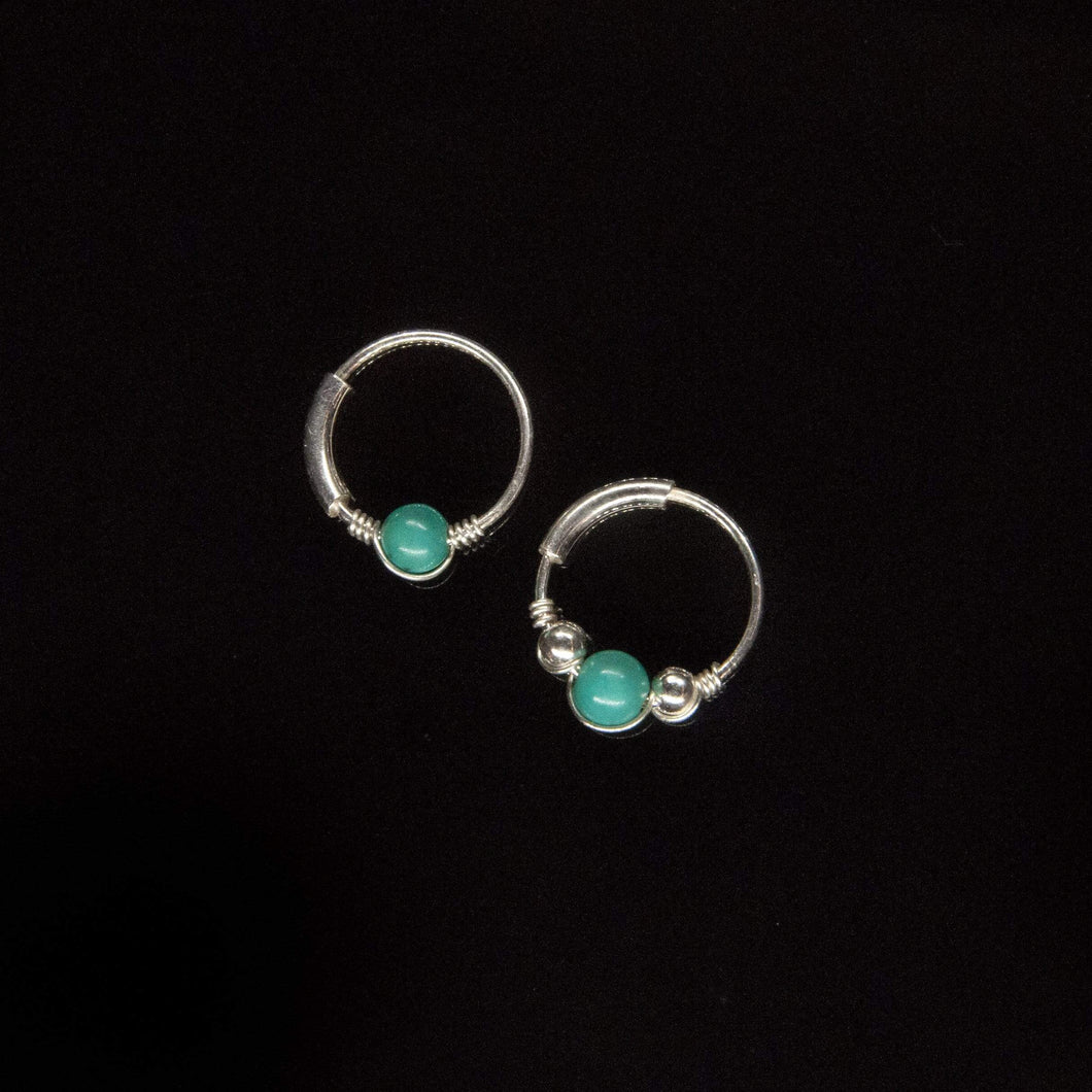 Turquoise Silver Hoop Earring - Cartilage Piercing, Nose Ring
