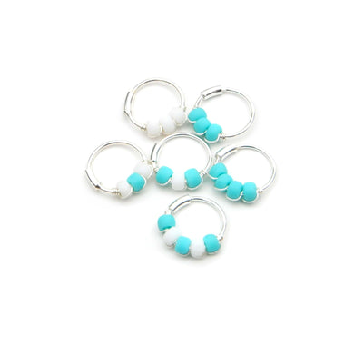 Silver Cartilage Hoop Earrings Huggie Earrings Turquoise & White Bead Silver Hoop Earrings - Cartilage Hoop, Nose Ring MidwinterHollow