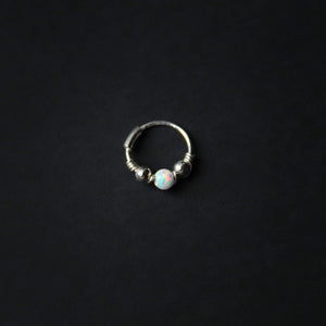 Silver Cartilage Hoop Earrings Huggie Earrings Opal Hoop Earrings - Cartilage Hoop, Nose Ring White / With Silver Beads / Single (One Hoop) MidwinterHollow