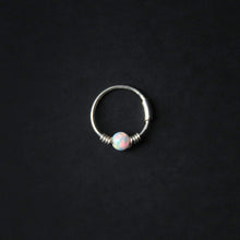 Load image into Gallery viewer, Silver Cartilage Hoop Earrings Huggie Earrings Opal Hoop Earrings - Cartilage Hoop, Nose Ring White / Without Silver Beads / Single (One Hoop) MidwinterHollow
