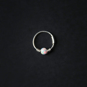 Silver Cartilage Hoop Earrings Huggie Earrings Opal Hoop Earrings - Cartilage Hoop, Nose Ring White / Without Silver Beads / Single (One Hoop) MidwinterHollow