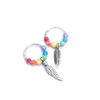 Rainbow Opal Feather Earrings
