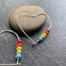 Load image into Gallery viewer, Silver Hoop Earrings Rainbow Heart Hoop Earrings, Large Sterling Silver Hoops MidwinterHollow