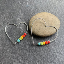 Load image into Gallery viewer, Silver Hoop Earrings Rainbow Heart Hoop Earrings, Large Sterling Silver Hoops MidwinterHollow
