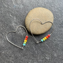 Load image into Gallery viewer, Silver Hoop Earrings Rainbow Heart Hoop Earrings, Large Sterling Silver Hoops MidwinterHollow
