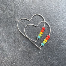 Load image into Gallery viewer, Silver Hoop Earrings Rainbow Heart Hoop Earrings, Large Sterling Silver Hoops MidwinterHollow