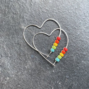Silver Hoop Earrings Rainbow Heart Hoop Earrings, Large Sterling Silver Hoops MidwinterHollow
