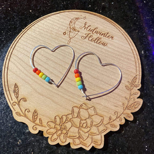 Silver Hoop Earrings Rainbow Heart Hoop Earrings, Large Sterling Silver Hoops MidwinterHollow