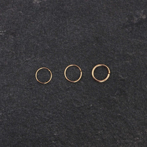 Solid Gold Hoop Earrings 9ct Gold Continuous Ring - Ear, Nose, Septum, Rook, Daith, Helix MidwinterHollow