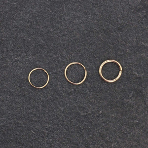 Solid Gold Hoop Earrings 9ct Gold Continuous Ring - Ear, Nose, Septum, Rook, Daith, Helix MidwinterHollow