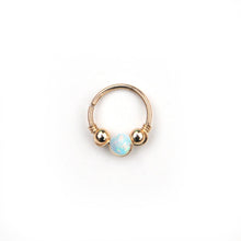 Load image into Gallery viewer, Gold Opal Hoop Earrings - Cartilage Hoop, Nose Ring, Tragus Piercing