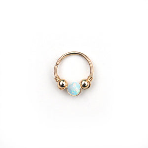 Gold Opal Hoop Earrings - Cartilage Hoop, Nose Ring, Tragus Piercing