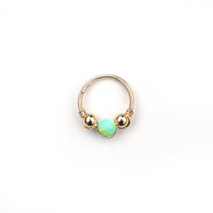 Gold Opal Hoop Earrings - Cartilage Hoop, Nose Ring, Tragus Piercing