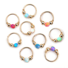 Load image into Gallery viewer, Gold Opal Hoop Earrings - Cartilage Hoop, Nose Ring, Tragus Piercing