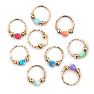Gold Opal Hoop Earrings - Cartilage Hoop, Nose Ring, Tragus Piercing